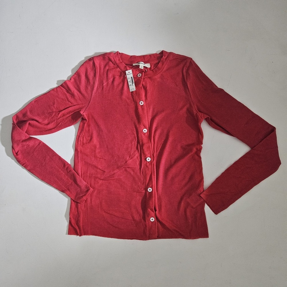 Madewell Wool-Blend Crewneck Cardigan Bright Cherry Red Preppy Layering XS